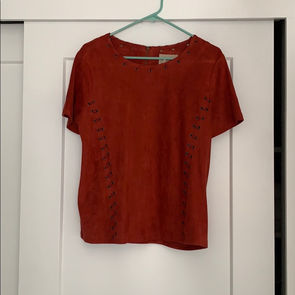 Moon River Faux Suede Top with Stitch Detail